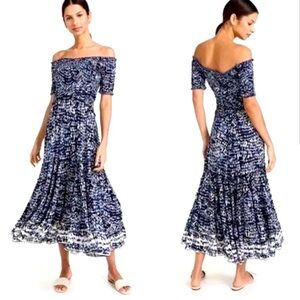 Poupette St. Barth Soledad blue and White tie dye Ruffled Backless Midi Dress
